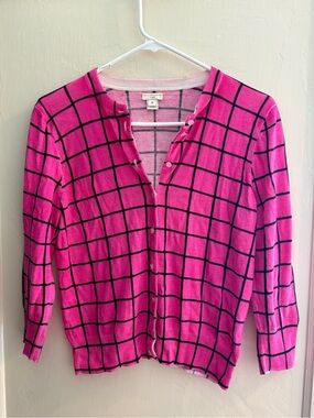 J. Crew Pink Windowpane Cardigan Sweater